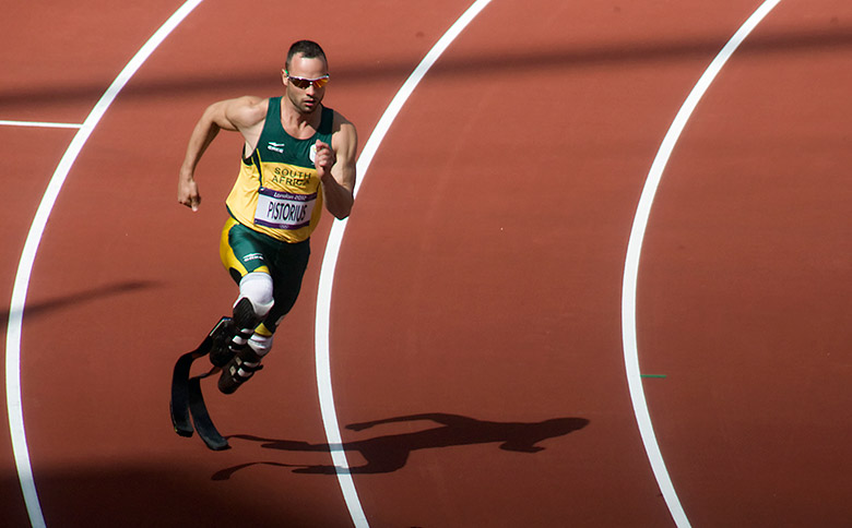 Oscar Pistorius running the 400 m event at the 2012 Olumpic Games.