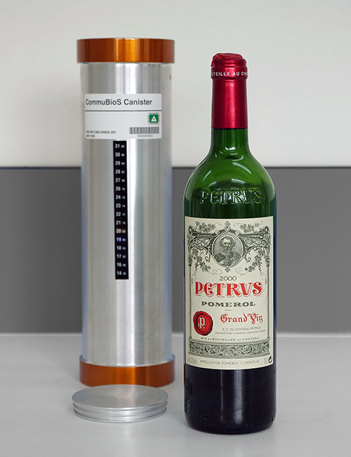 A photograph of a rare bottle of wine that traveled to the International Space Station.