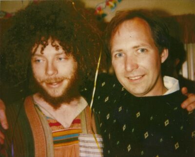 A candid picture of Jaron Lanier and Walter Greenleaf in 1985.