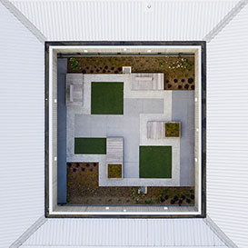 An aerial photograph of a courtyard at Tiaho Mai mental health clinic in Auckland, New Zealand.