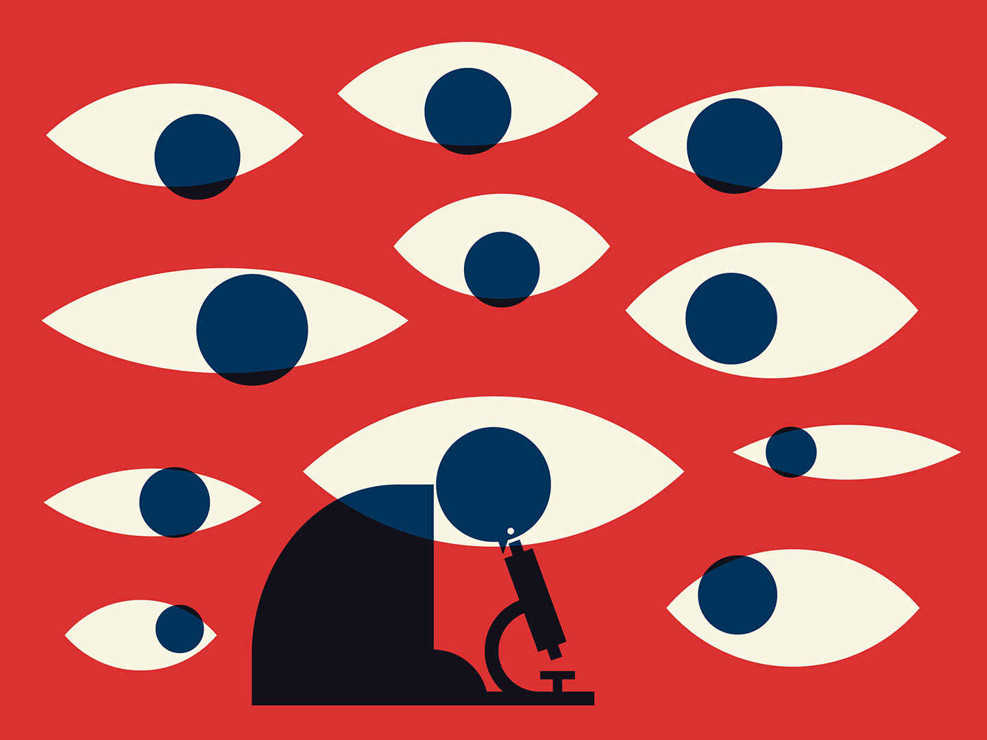 An illustration of eyes overlooking a scientists.